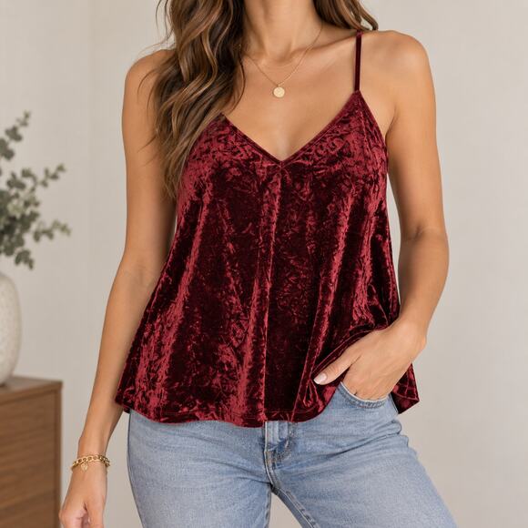 Mossimo Supply Co. Tops - Mossimo Womens Sleeveless Crushed Velvet Top Size M Red Flowy V-neck Goth Gypsy